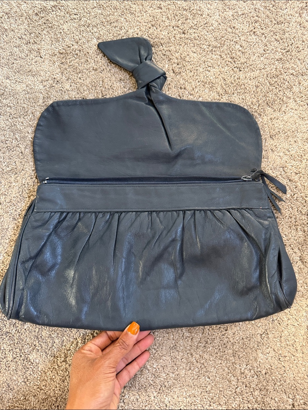 Vintage Anne Klein for Calderon Navy Soft Leather Foldover Evening Bag - Picture 13 of 16